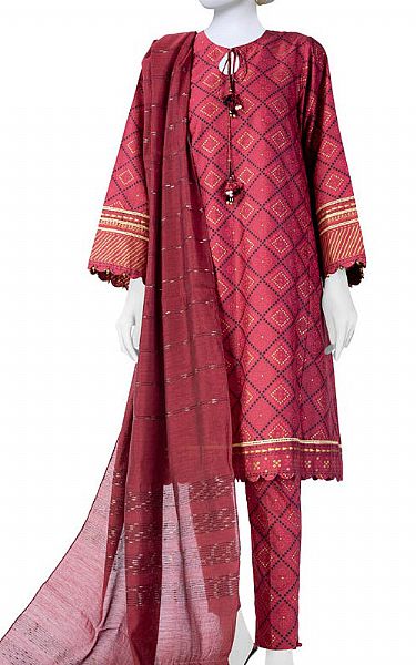 Junaid Jamshed Burgundy Jacquard Suit | Pakistani Winter Dresses- Image 1