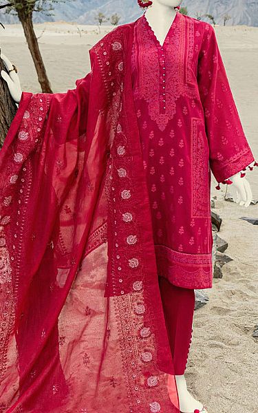 Junaid Jamshed Scarlet Jacquard Suit | Pakistani Winter Dresses- Image 1