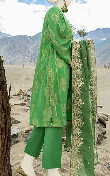 Junaid Jamshed Parrot Green Jacquard Suit | Pakistani Winter Dresses- Image 2