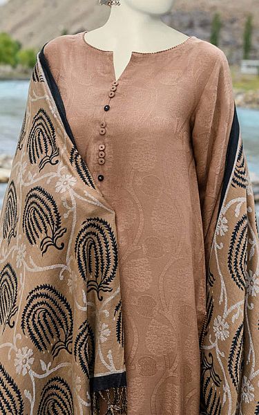 Junaid Jamshed Coffee Brown Acrylic Suit | Pakistani Winter Dresses- Image 1