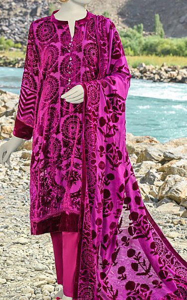 Junaid Jamshed Royal Fuchsia Palachi Suit | Pakistani Winter Dresses- Image 1