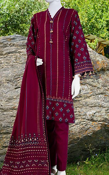 Junaid Jamshed Crimson Khaddar Suit | Pakistani Winter Dresses- Image 1