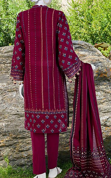 Junaid Jamshed Crimson Khaddar Suit | Pakistani Winter Dresses- Image 2