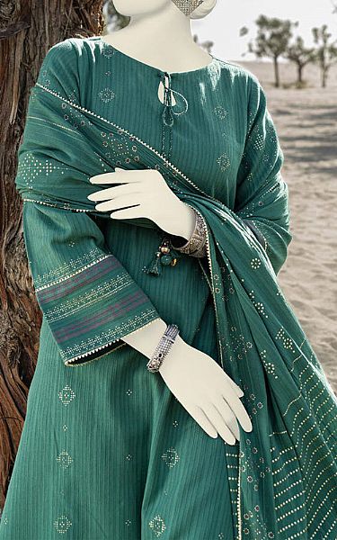 Junaid Jamshed Emerald Textured Suit | Pakistani Winter Dresses- Image 2