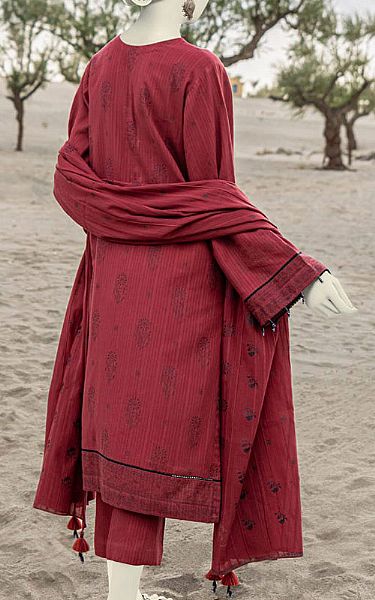 Junaid Jamshed Auburn Red Textured Suit | Pakistani Winter Dresses- Image 2