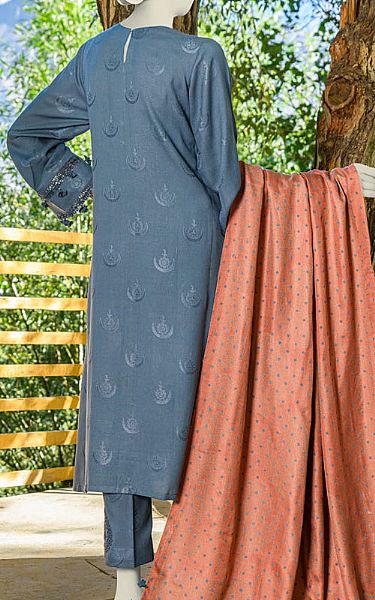 Junaid Jamshed Slate Grey Viscose Suit | Pakistani Winter Dresses- Image 2