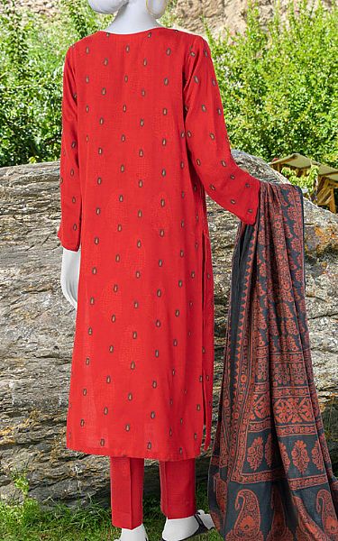 Junaid Jamshed Ruby Red Viscose Suit | Pakistani Winter Dresses- Image 2