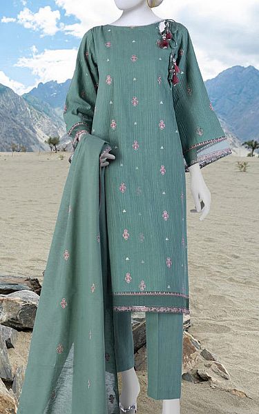 Junaid Jamshed Sea Green Karandi Suit | Pakistani Winter Dresses- Image 1
