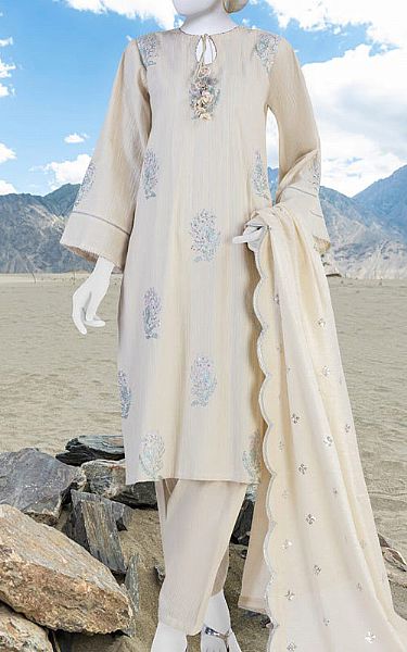 Junaid Jamshed Ivory Karandi Suit | Pakistani Winter Dresses- Image 1