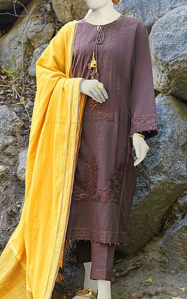 Junaid Jamshed Tuscan/Yellow Jacquard Suit | Pakistani Winter Dresses- Image 1