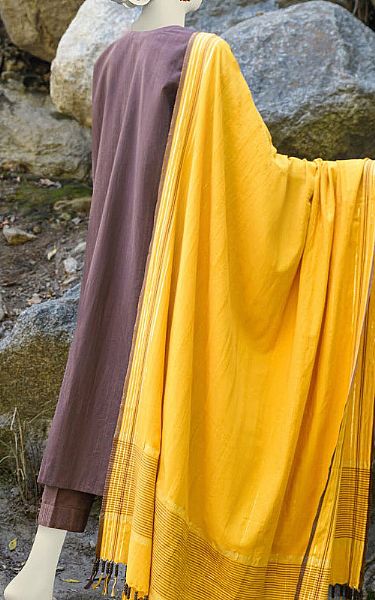 Junaid Jamshed Tuscan/Yellow Jacquard Suit | Pakistani Winter Dresses- Image 2