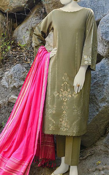 Junaid Jamshed Pistachio Jacquard Suit | Pakistani Winter Dresses- Image 1