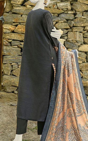 Junaid Jamshed Black Net Suit | Pakistani Embroidered Chiffon Dresses- Image 2
