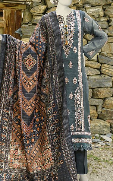 Junaid Jamshed Grey Net Suit | Pakistani Embroidered Chiffon Dresses- Image 1