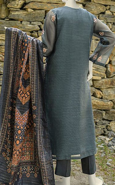 Junaid Jamshed Grey Net Suit | Pakistani Embroidered Chiffon Dresses- Image 2