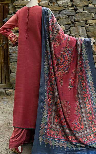 Junaid Jamshed Auburn Red Net Suit | Pakistani Embroidered Chiffon Dresses- Image 2
