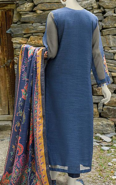 Junaid Jamshed Blue Net Suit | Pakistani Embroidered Chiffon Dresses- Image 2