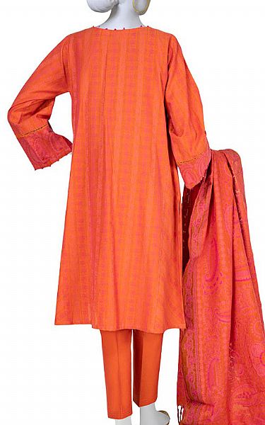 Junaid Jamshed Orange Jacquard Suit | Pakistani Winter Dresses- Image 2