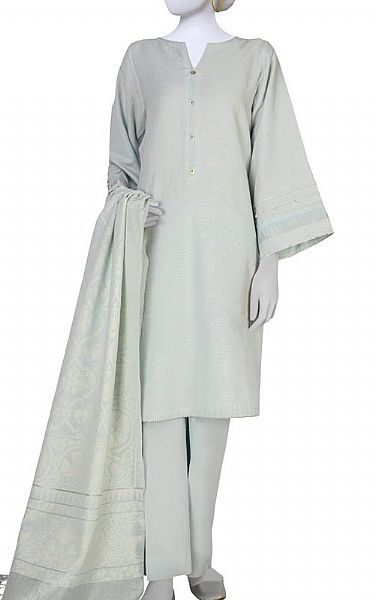 Junaid Jamshed Light Grey Jacquard Suit | Pakistani Winter Dresses- Image 1