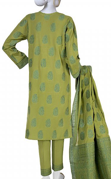 Junaid Jamshed Olive Green Jacquard Suit | Pakistani Winter Dresses- Image 2