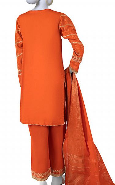 Junaid Jamshed Bright Orange Striped Suit | Pakistani Winter Dresses- Image 2