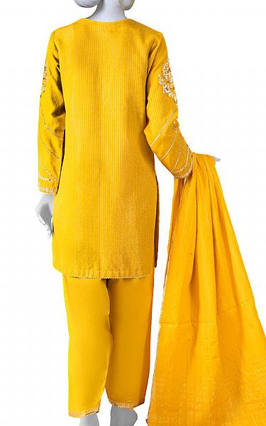 Junaid Jamshed Golden Yellow Striped Suit | Pakistani Winter Dresses- Image 2