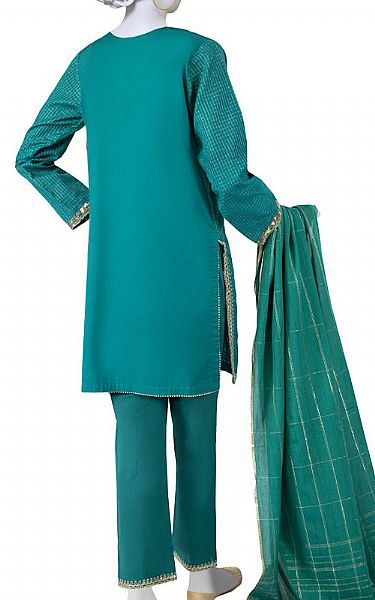 Junaid Jamshed Teal Striped Suit | Pakistani Winter Dresses- Image 2