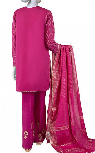 Junaid Jamshed Hot Pink Striped Suit | Pakistani Winter Dresses- Image 2