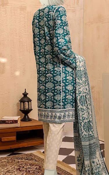 Junaid Jamshed Teal Blue Lawn Suit | Pakistani Dresses in USA- Image 2