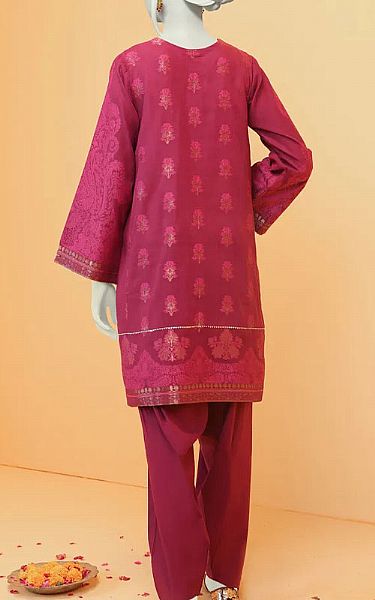 Junaid Jamshed Crimson Jacquard Suit (2 Pcs) | Pakistani Dresses in USA- Image 2