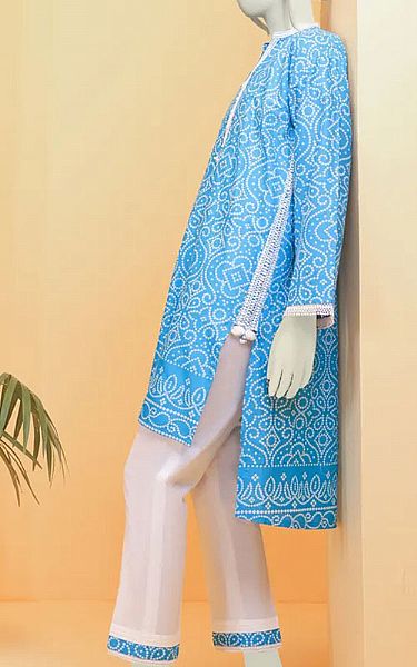 Junaid Jamshed Dodger Blue Lawn Suit (2 Pcs) | Pakistani Dresses in USA- Image 2