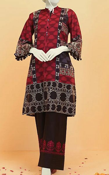 Junaid Jamshed Black/Red Lawn Suit (2 Pcs) | Pakistani Dresses in USA- Image 1