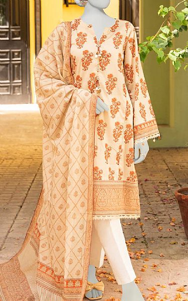 Junaid Jamshed Peach Lawn Suit (2 Pcs) | Pakistani Embroidered Chiffon Dresses- Image 1