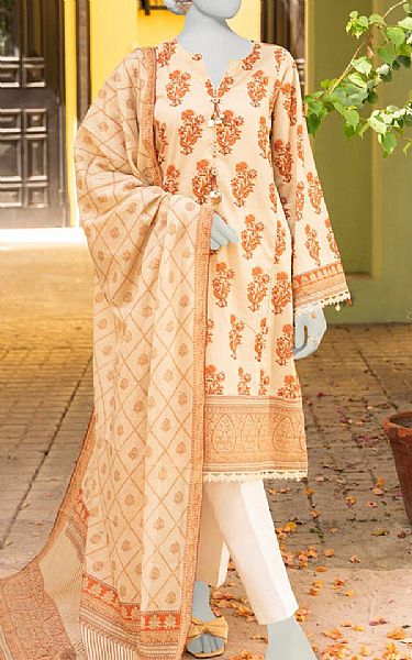 Junaid Jamshed Peach Lawn Suit (2 Pcs) | Pakistani Embroidered Chiffon Dresses USA- Image 1