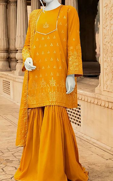 Junaid Jamshed Orange Lawn Suit | Pakistani Dresses in USA- Image 1