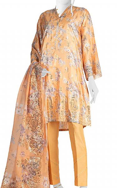 Junaid Jamshed Ivory Silk Suit | Pakistani Embroidered Chiffon Dresses- Image 1