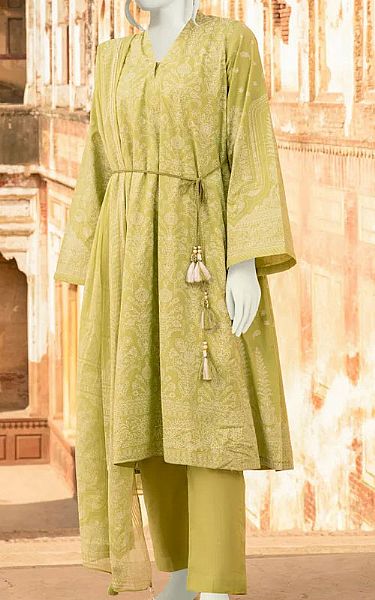 Junaid Jamshed Parrot Green Lawn Suit | Pakistani Dresses in USA- Image 1