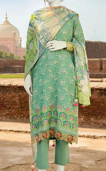 Junaid Jamshed Turquoise Jacquard Suit | Pakistani Dresses in USA- Image 1