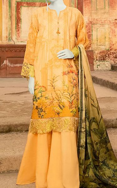 Junaid Jamshed Mustard Lawn Suit | Pakistani Dresses in USA- Image 1