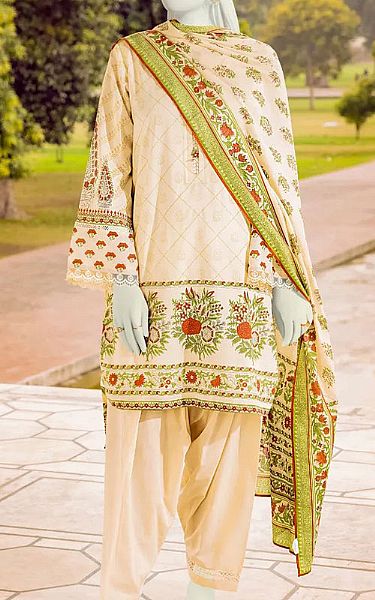 Junaid Jamshed Off-white Lawn Suit | Pakistani Dresses in USA- Image 1