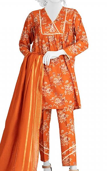 Junaid Jamshed Safety Orange Lawn Suit | Pakistani Dresses in USA- Image 1