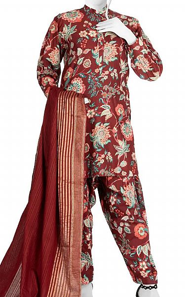 Junaid Jamshed Maroon Lawn Suit | Pakistani Dresses in USA- Image 1