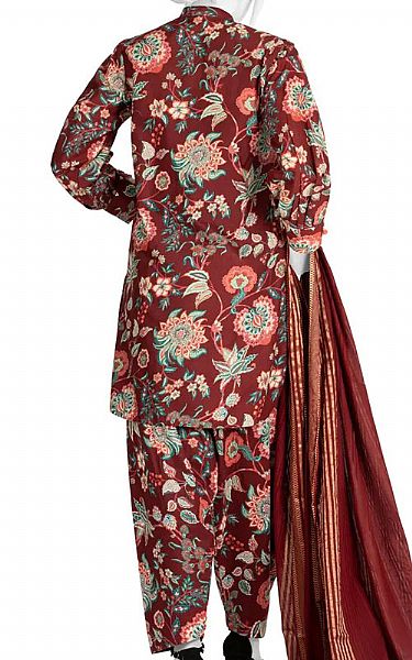 Junaid Jamshed Maroon Lawn Suit | Pakistani Dresses in USA- Image 2