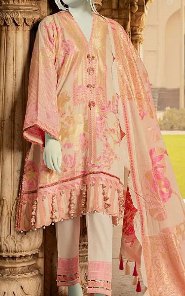 Junaid Jamshed Ivory/ Pink Jacquard Suit | Pakistani Dresses in USA- Image 1