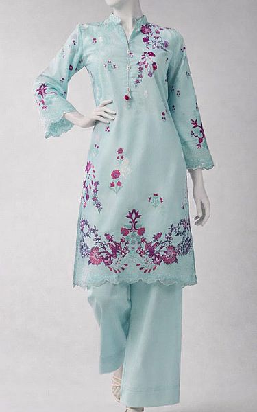 Junaid Jamshed Light Turquoise Lawn Kurti | Pakistani Lawn Dress in USA- Image 1