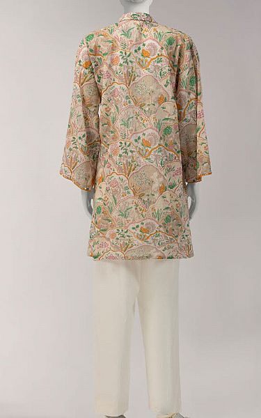 Junaid Jamshed Ivory/Green Lawn Kurti | Pakistani Lawn Dress in USA- Image 2