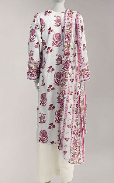 Junaid Jamshed Off-white Lawn Suit (2 Pcs) | Pakistani Lawn Dress in USA- Image 2
