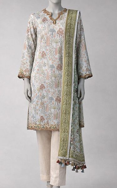 Junaid Jamshed Grey Lawn Suit (2 Pcs) | Pakistani Lawn Dress in USA- Image 1