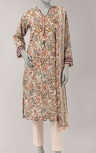 Junaid Jamshed Grey/Peach Lawn Suit (2 Pcs) | Pakistani Lawn Dress in USA- Image 1