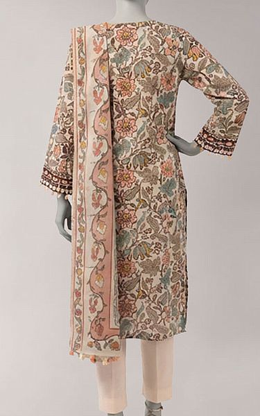 Junaid Jamshed Grey/Peach Lawn Suit (2 Pcs) | Pakistani Lawn Dress in USA- Image 2